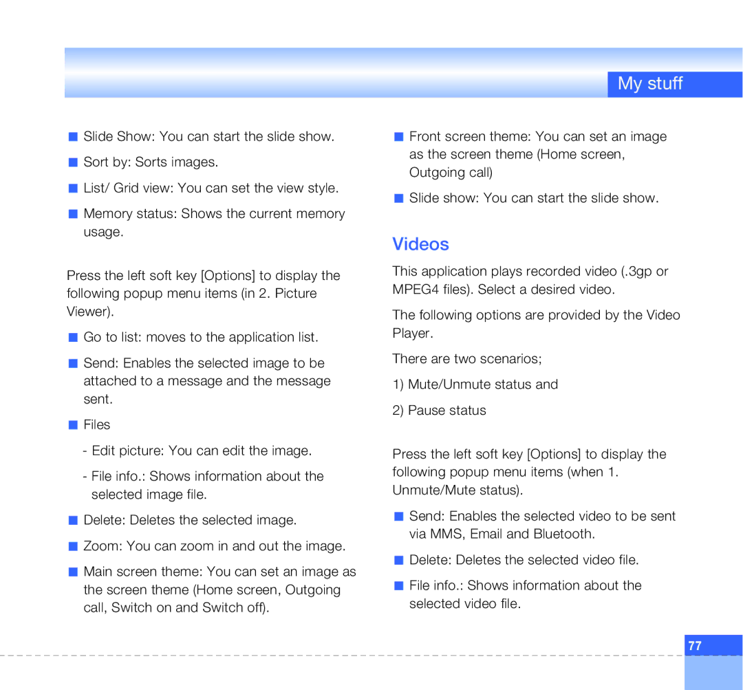 LG Electronics U8360 manual My stuff, Videos 