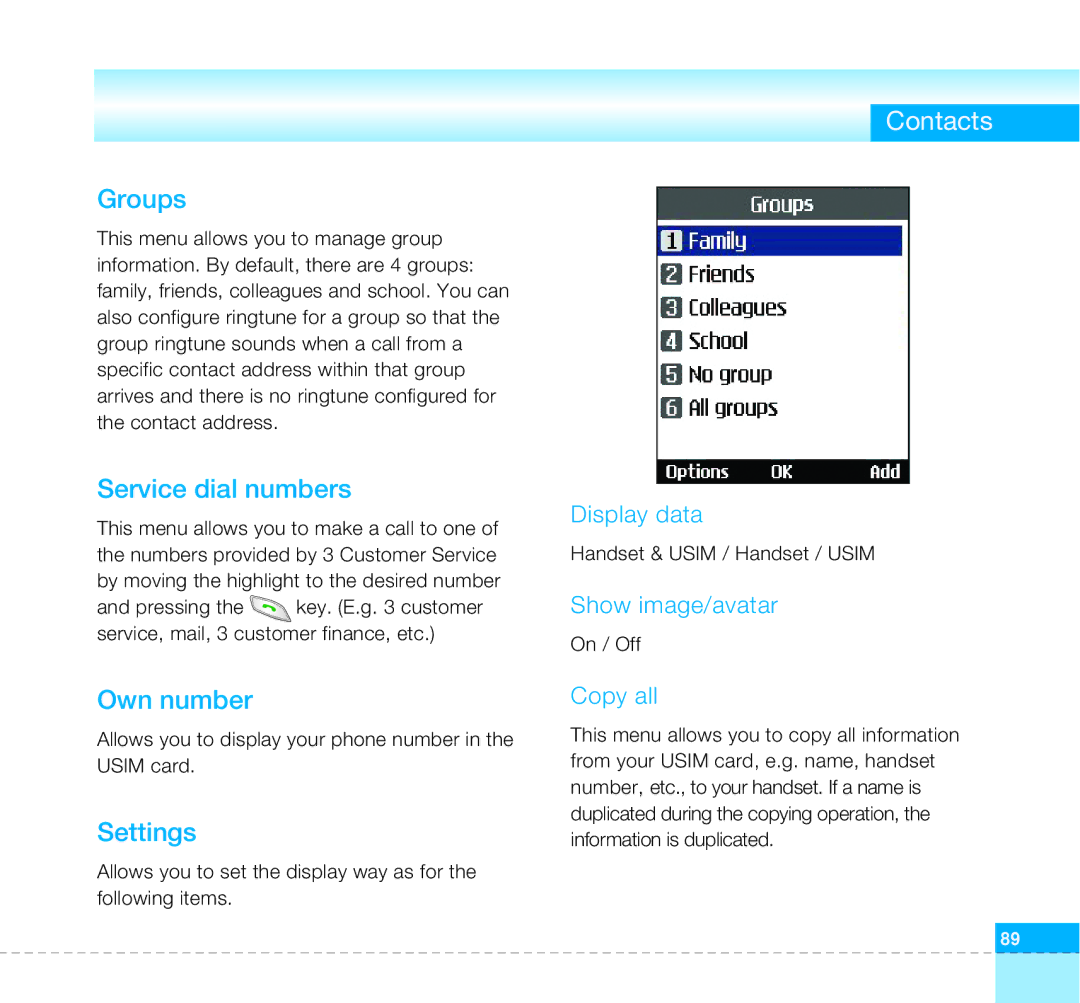 LG Electronics U8360 manual Contacts, Groups 