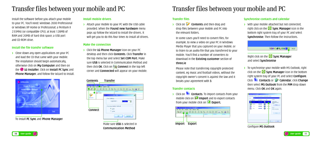 LG Electronics U8360 manual Transfer files between your mobile and PC 