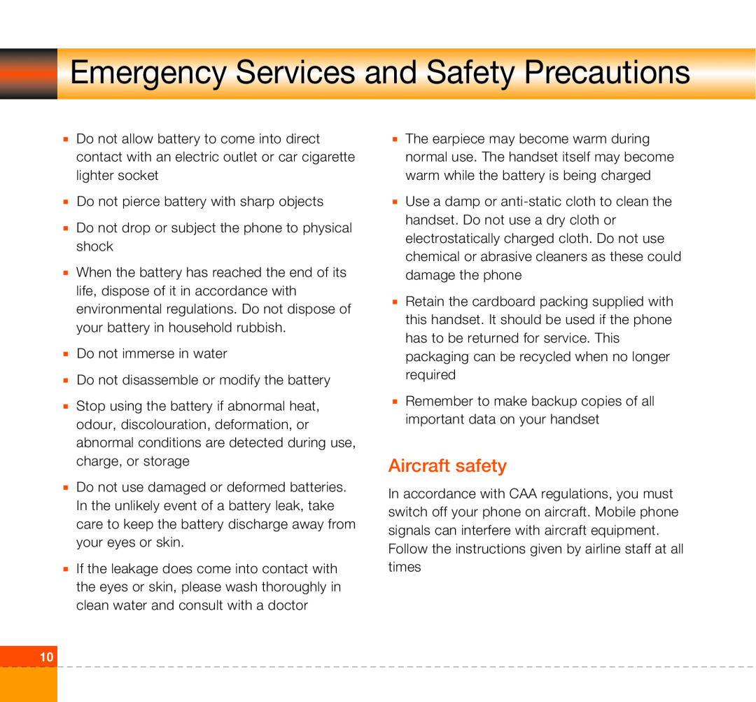 LG Electronics U8360 manual Emergency Services and Safety Precautions, Aircraft safety 
