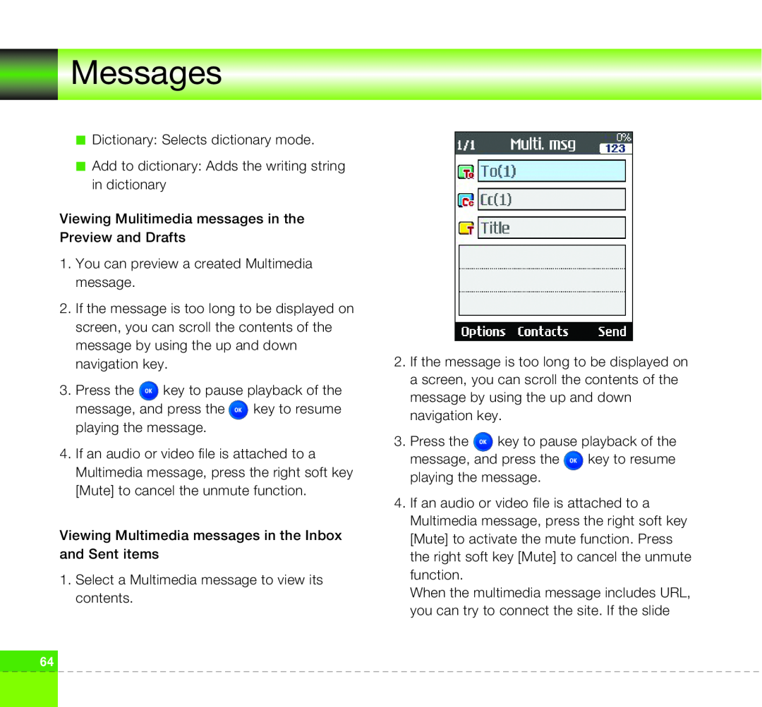LG Electronics U8360 manual Messages, aDictionary: Selects dictionary mode 