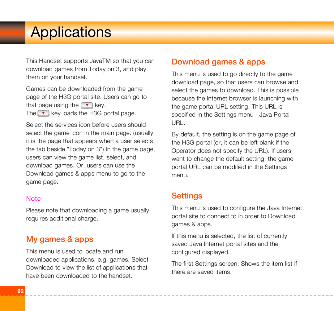 LG Electronics U8360 manual Applications, My games & apps, Download games & apps, Settings 