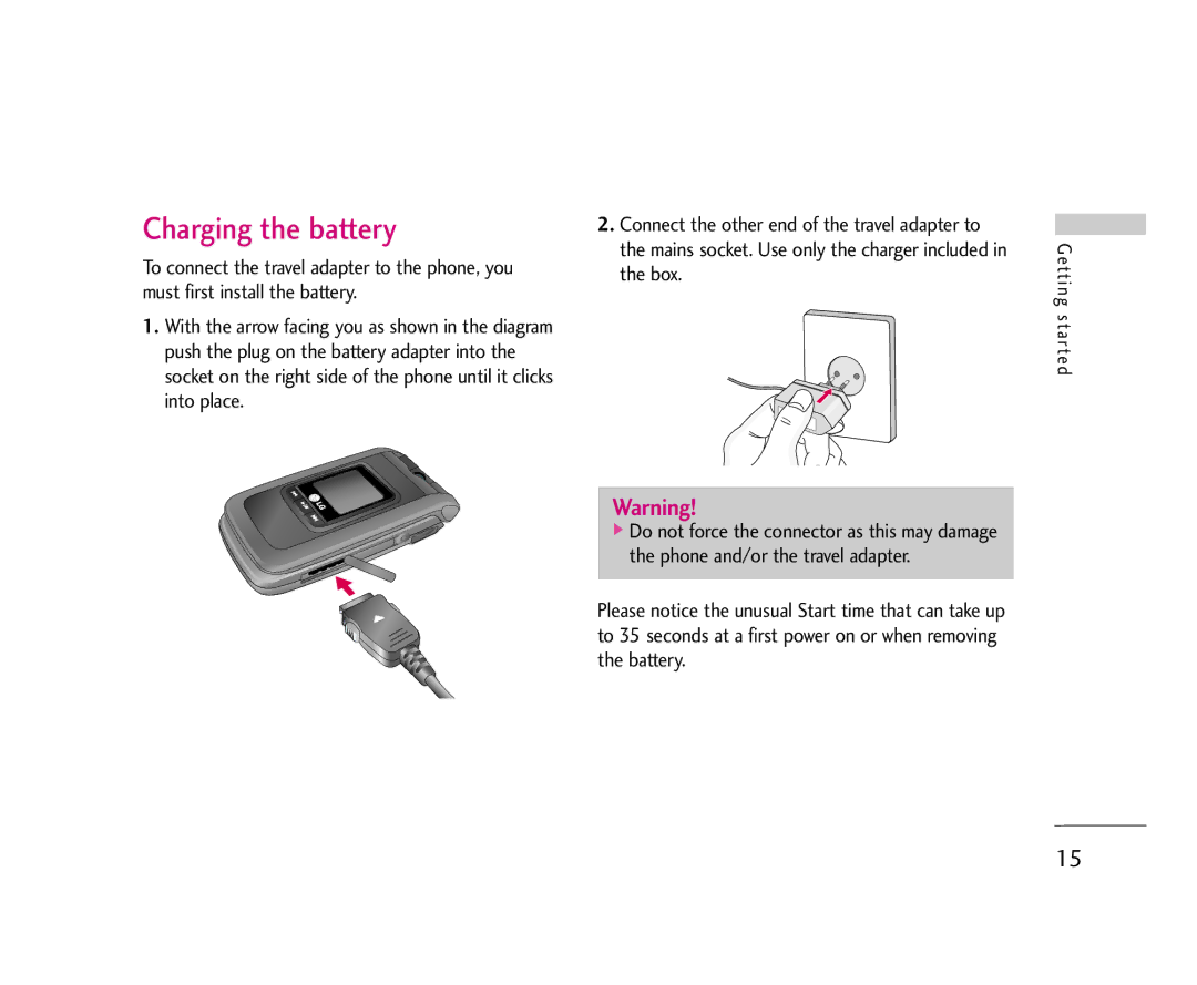 LG Electronics U8500 manual Charging the battery 