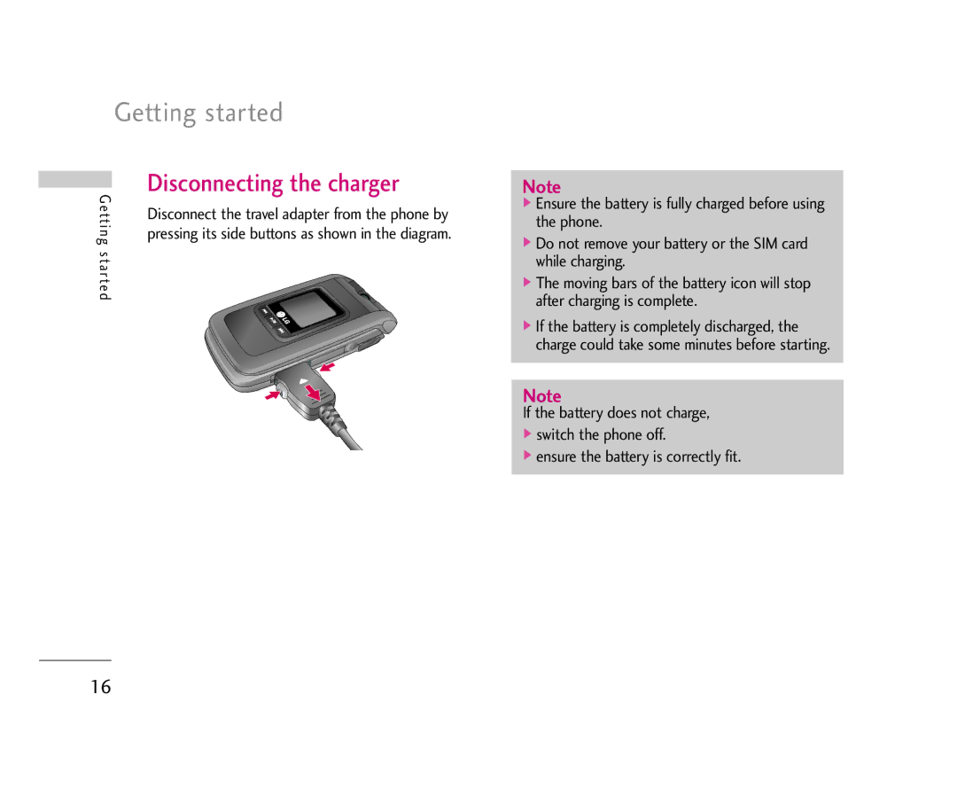 LG Electronics U8500 manual Disconnecting the charger 