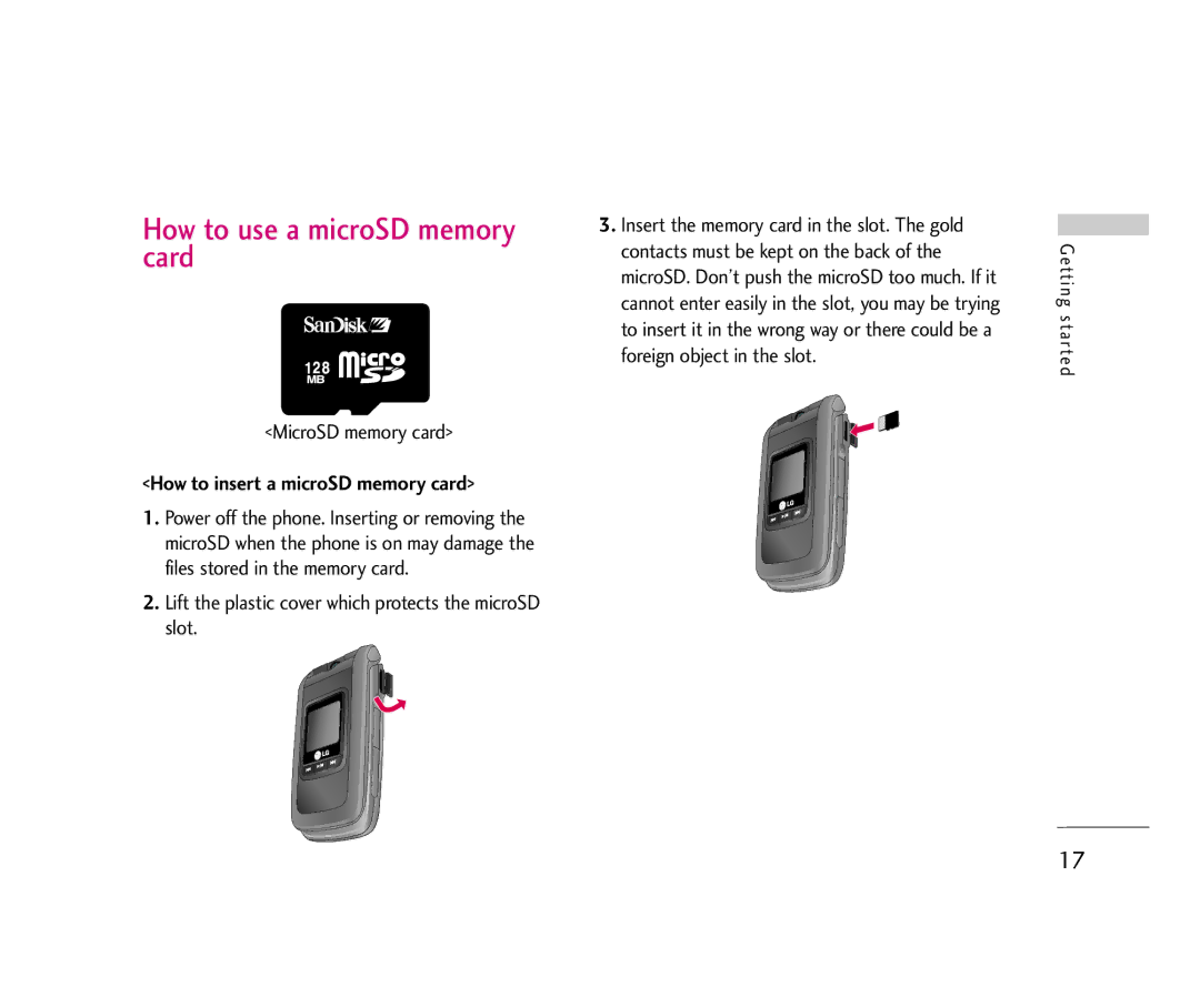 LG Electronics U8500 manual How to use a microSD memory card, MicroSD memory card, How to insert a microSD memory card 