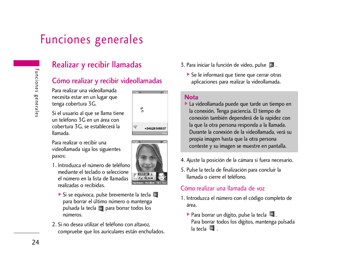 LG Electronics U8500 manual Funciones generales, Realizar y recibir llamadas, Cómo realizar una llamada de voz 