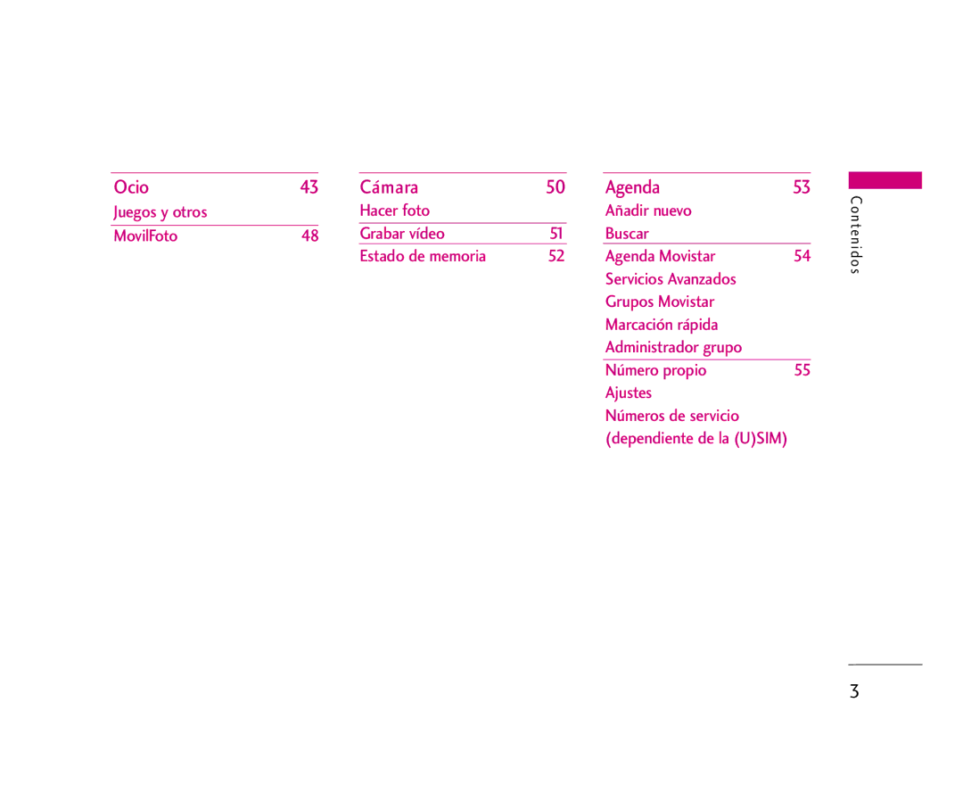 LG Electronics U8500 manual Ocio Cámara Agenda 