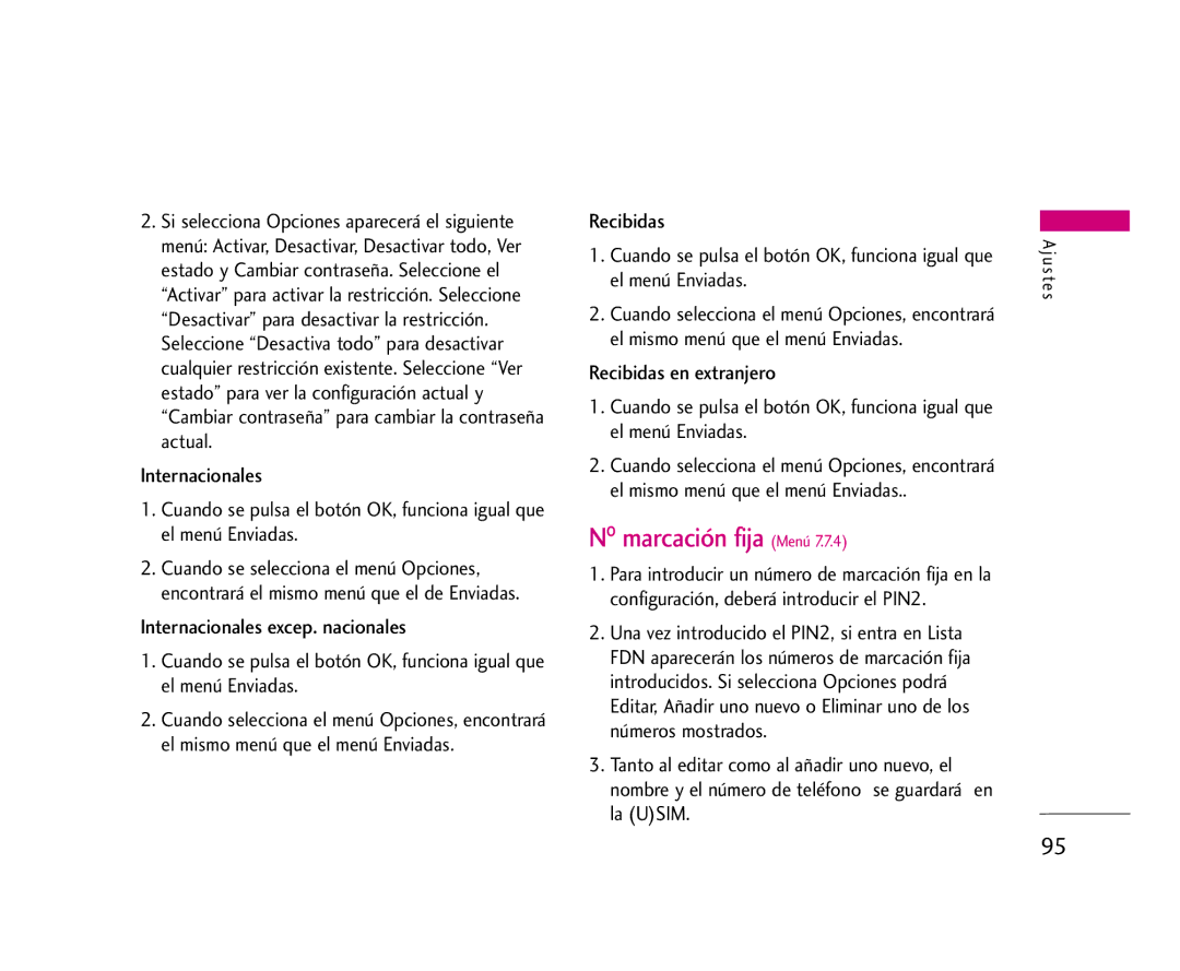 LG Electronics U8500 manual Nº marcación fija Menú 