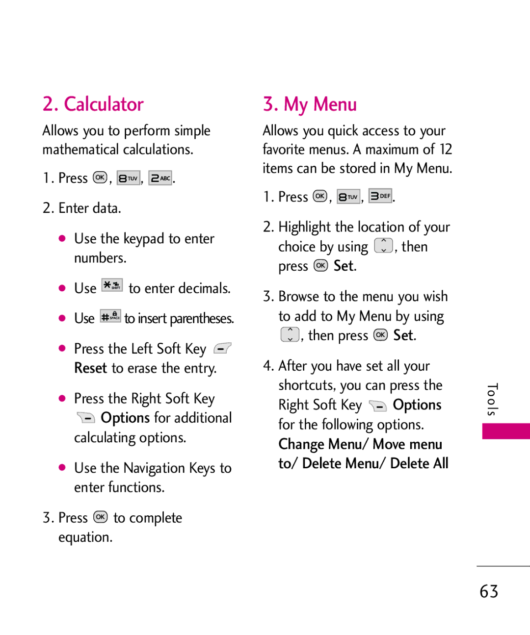 LG Electronics UN150 manual Calculator, My Menu, Press Enter data Use the keypad to enter numbers, Calculating options 