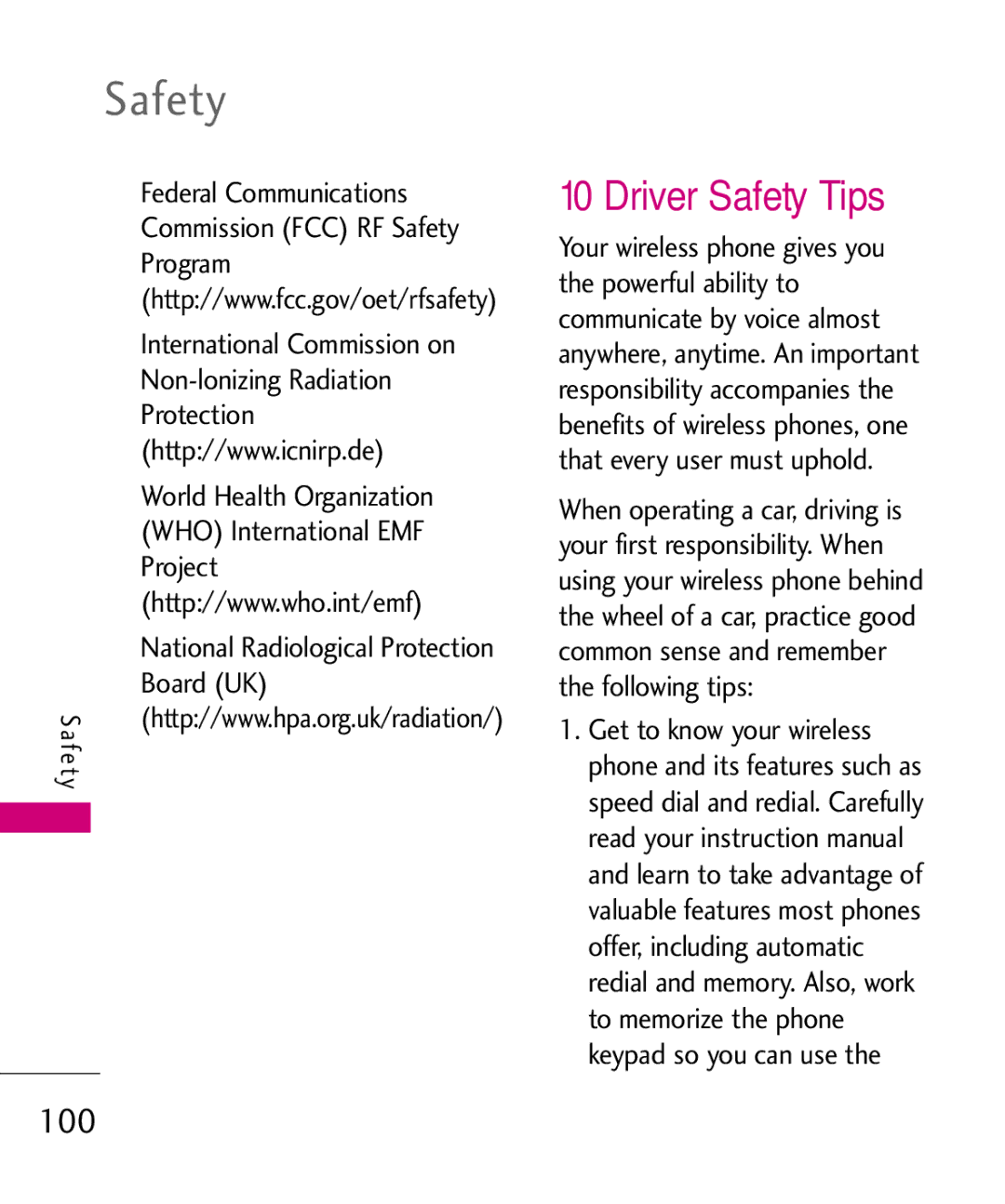 LG Electronics UN200 manual Driver Safety Tips 