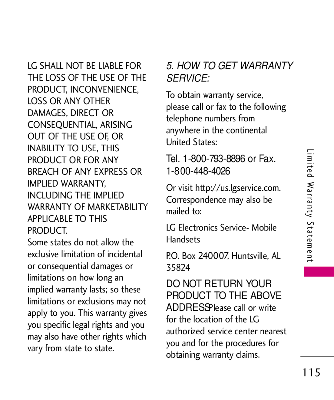 LG Electronics UN200 manual HOW to GET Warranty Service, Tel -800-793-8896 or Fax 