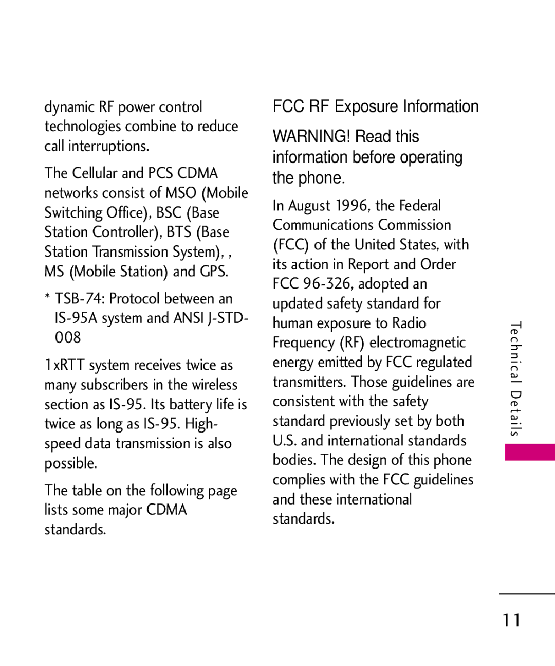 LG Electronics UN200 manual TSB-74 Protocol between an IS-95A system and Ansi J-STD 