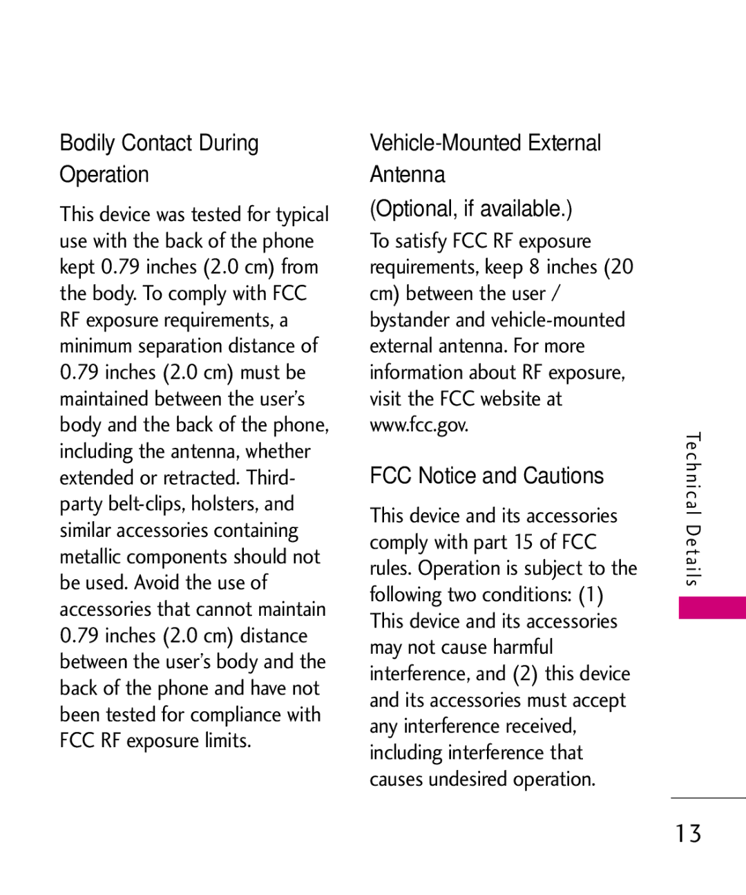 LG Electronics UN200 manual Bodily Contact During Operation, Vehicle-Mounted External Antenna, Optional, if available 