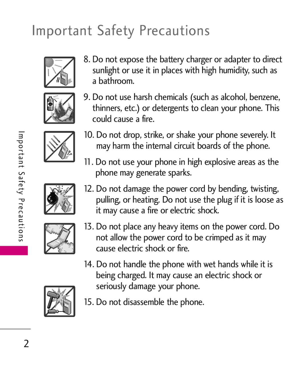 LG Electronics UN200 manual Important Safety Precautions, Do not disassemble the phone 