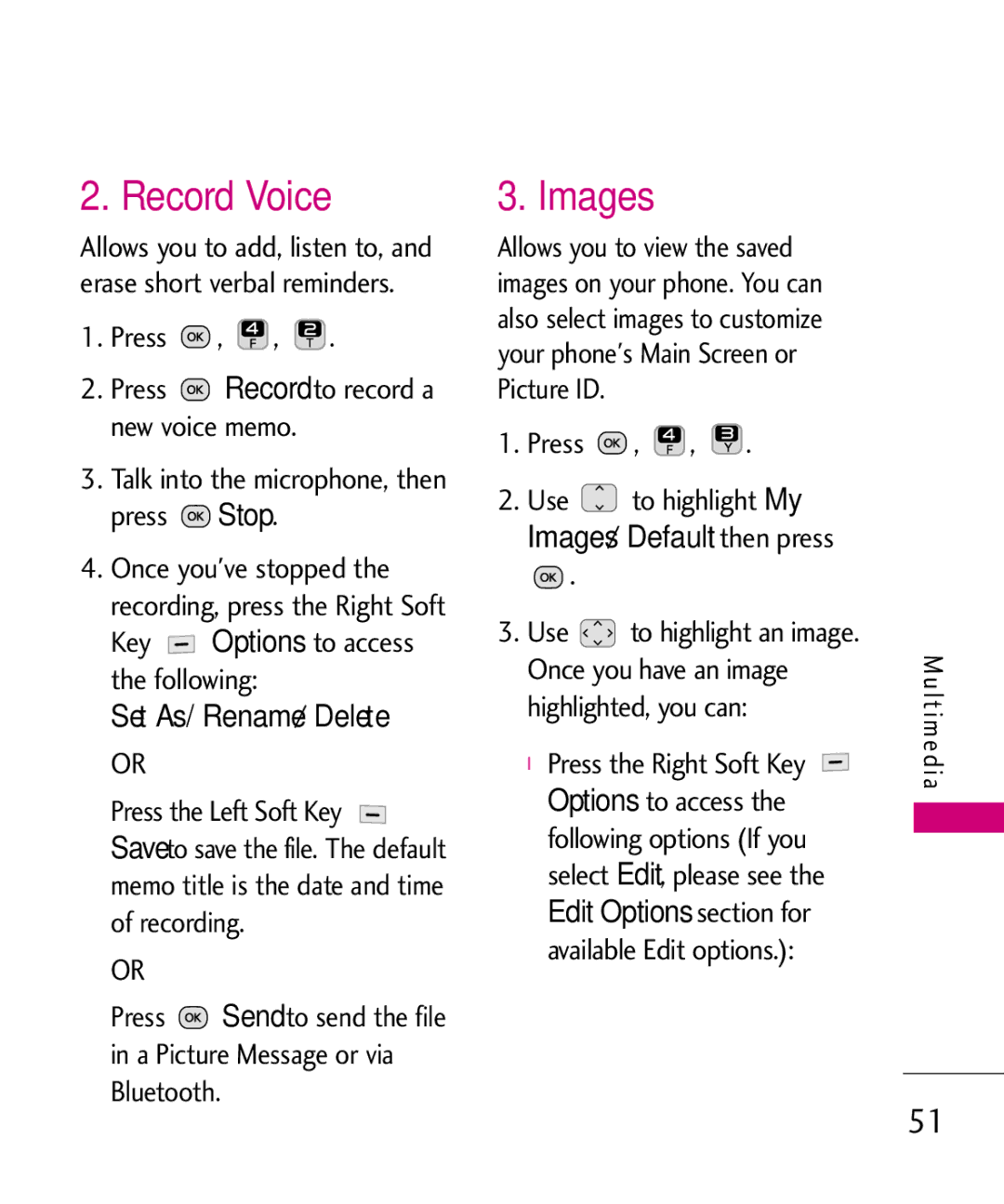 LG Electronics UN200 manual Record Voice, Images, Set As/ Rename/ Delete 