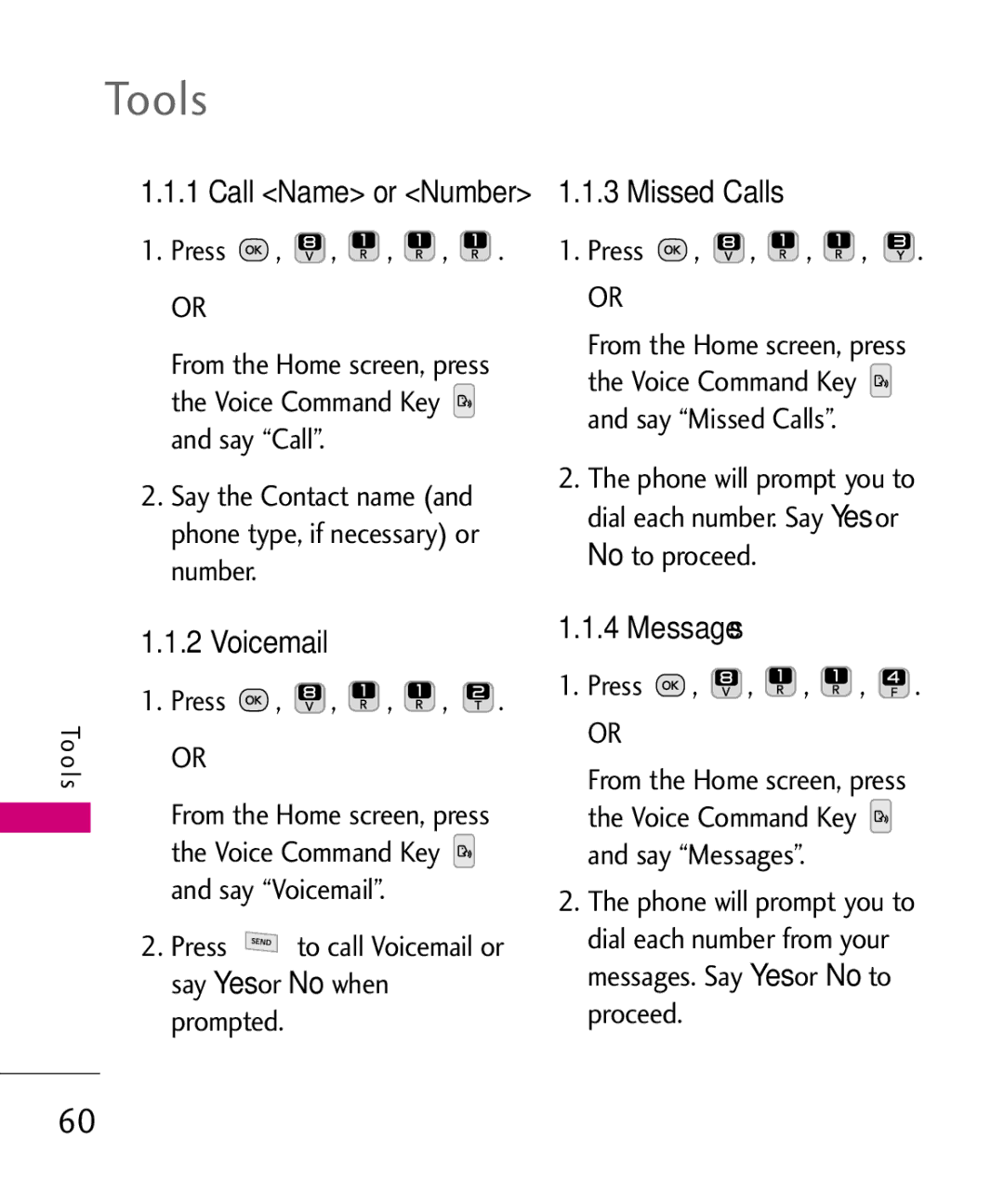 LG Electronics UN200 manual Tools, Voicemail, Yes, Messages 