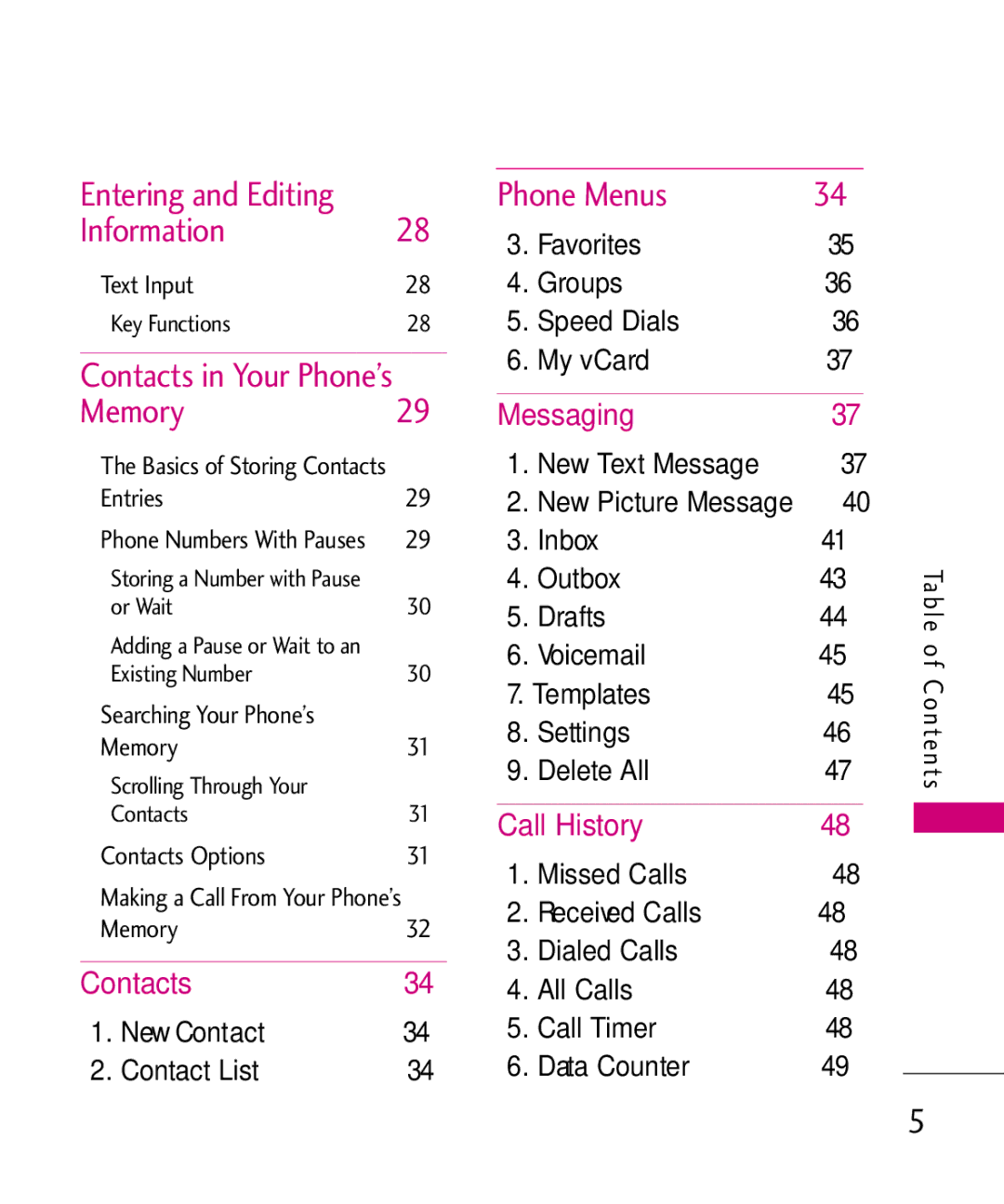 LG Electronics UN200 manual Entering and Editing Phone Menus Information, Memory 