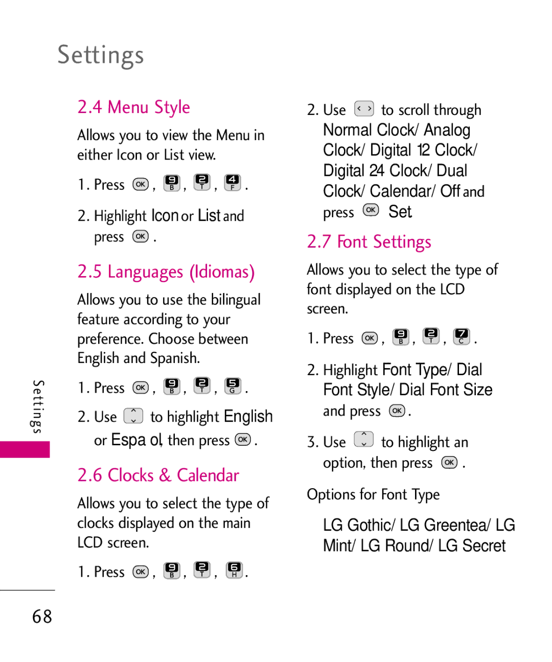 LG Electronics UN200 manual Menu Style, Languages Idiomas, Clocks & Calendar 