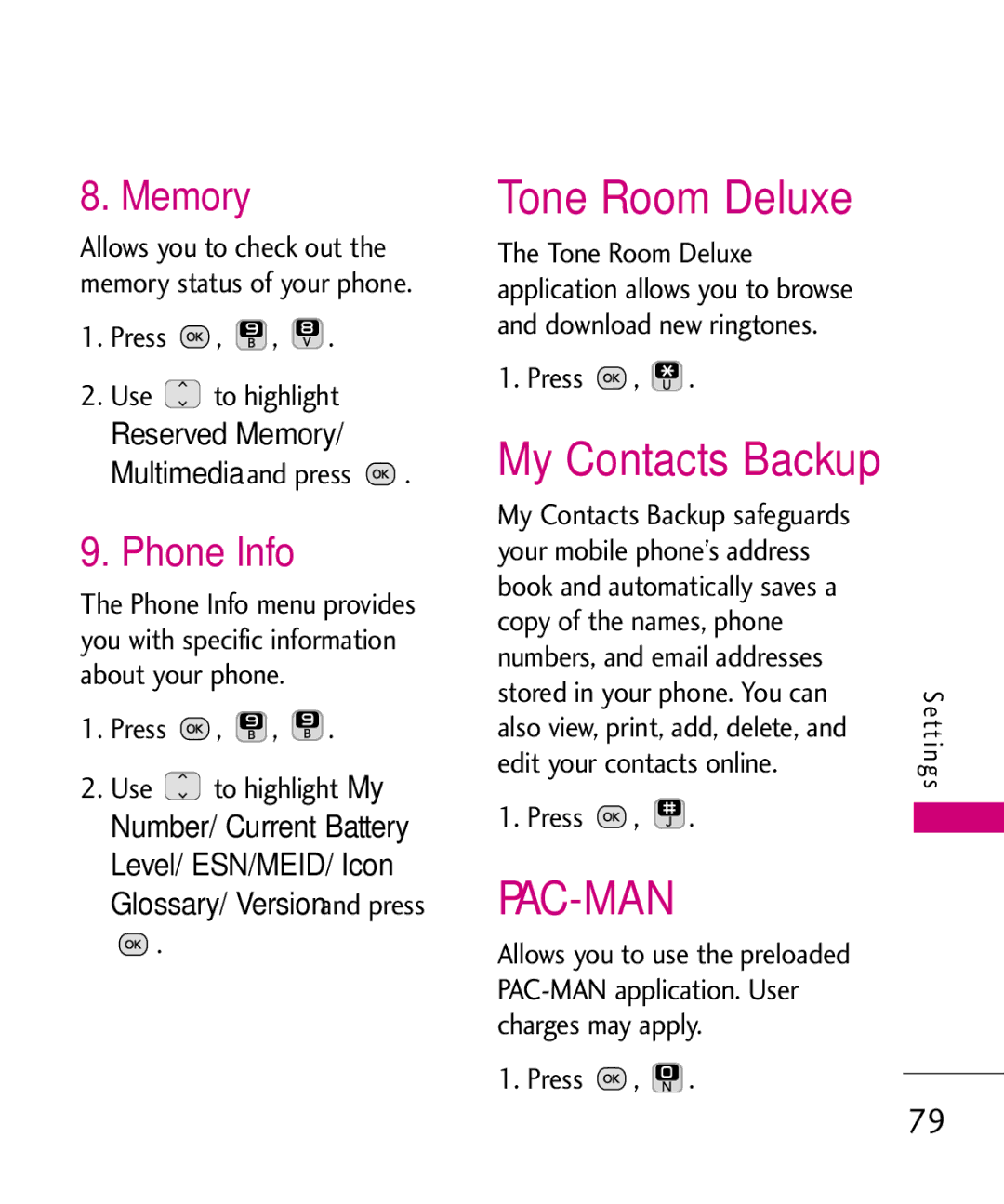 LG Electronics UN200 manual Memory, Phone Info, Multimedia 