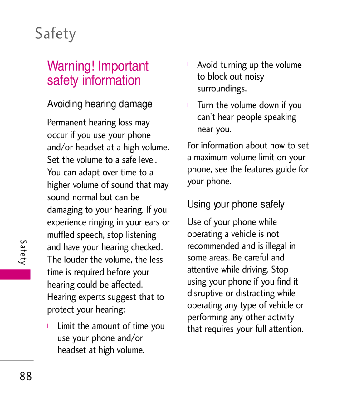 LG Electronics UN200 manual Avoiding hearing damage, Using your phone safely 