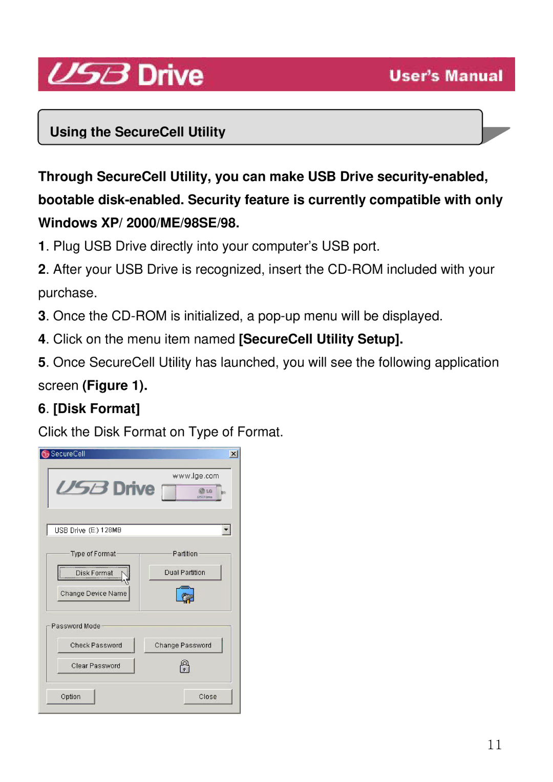 LG Electronics USB Drive manual Screen . Disk Format 