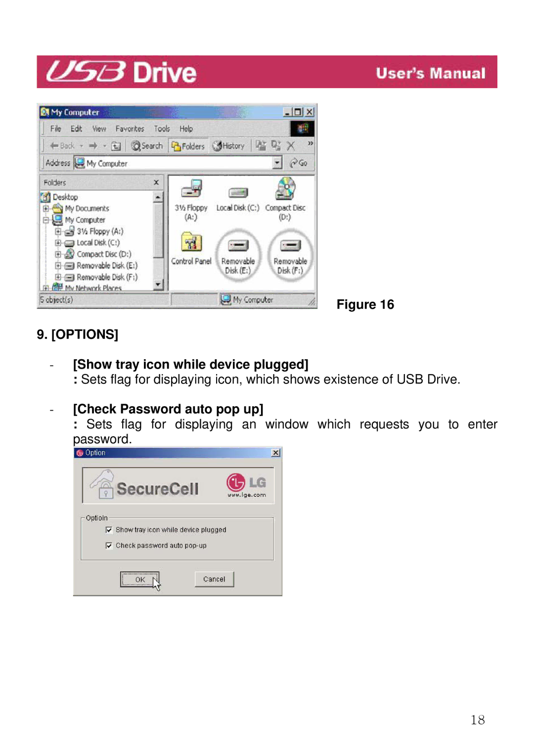 LG Electronics USB Drive manual Show tray icon while device plugged, Check Password auto pop up 