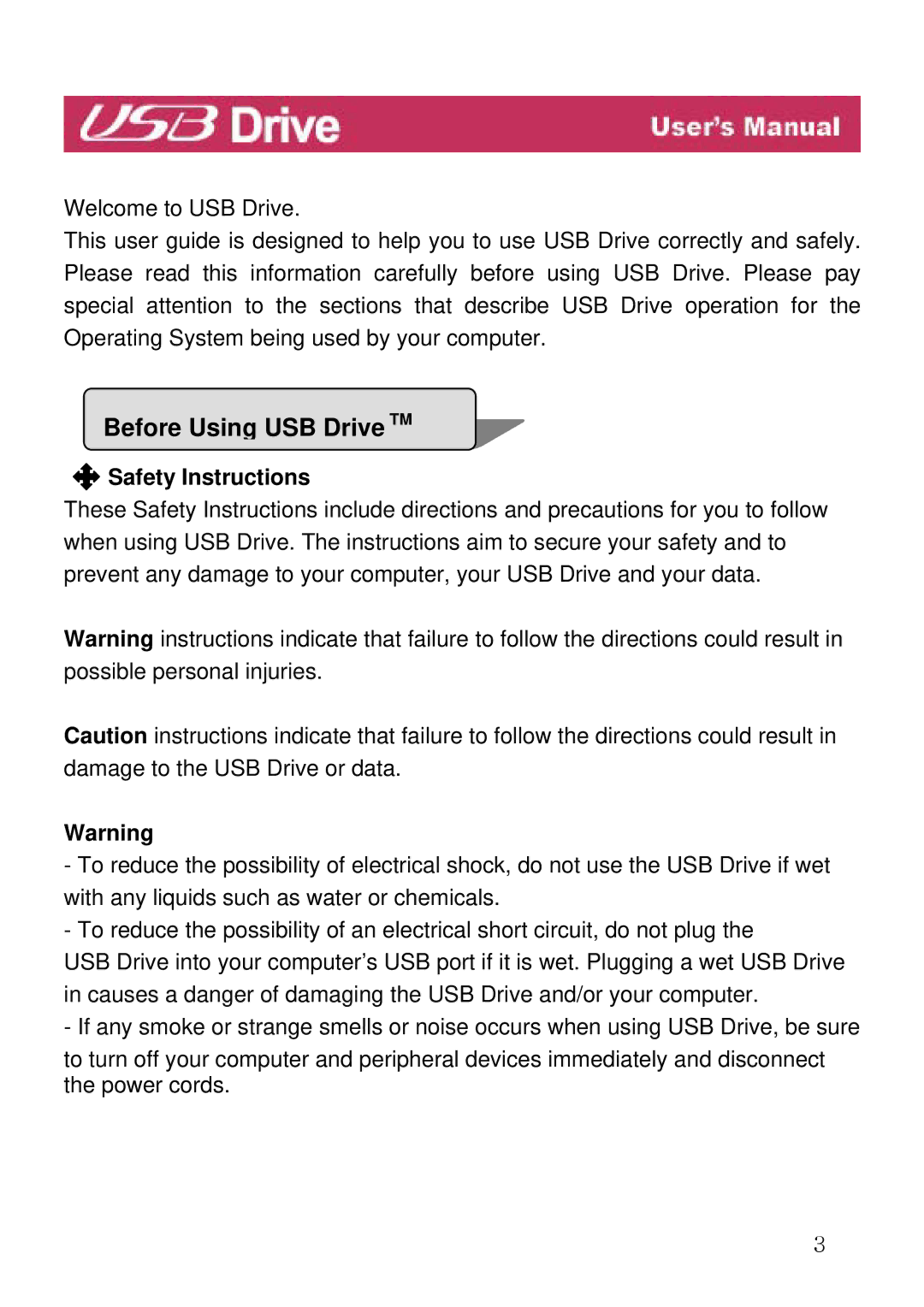 LG Electronics manual Before Using USB Drive TM, Safety Instructions 