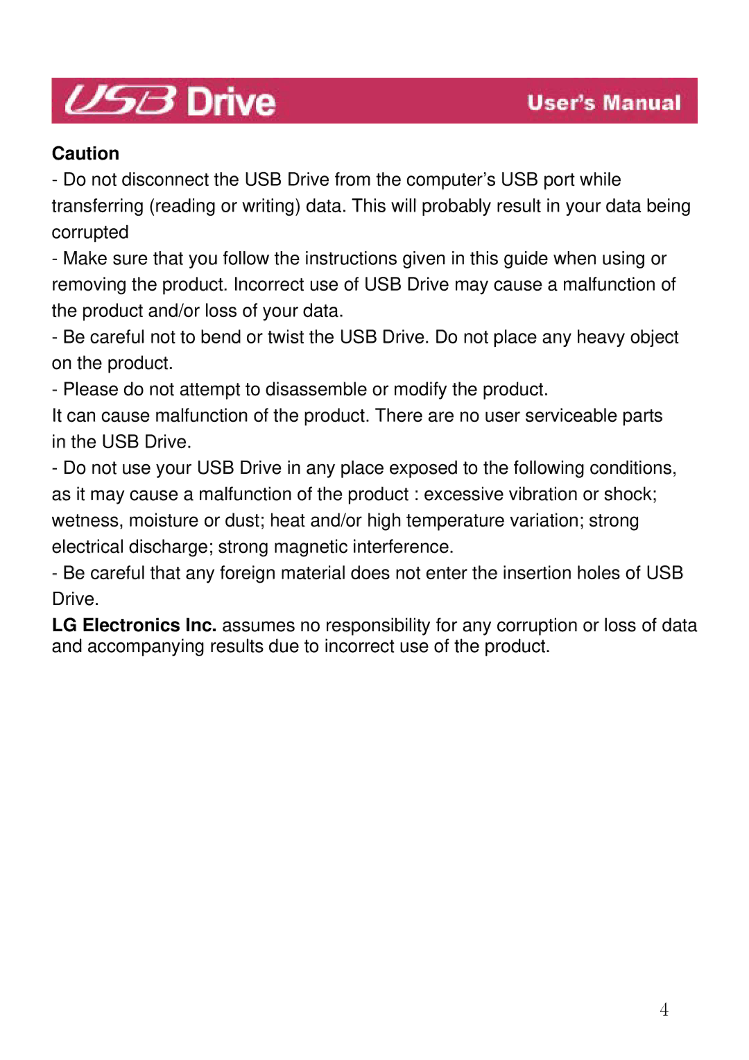 LG Electronics USB Drive manual 