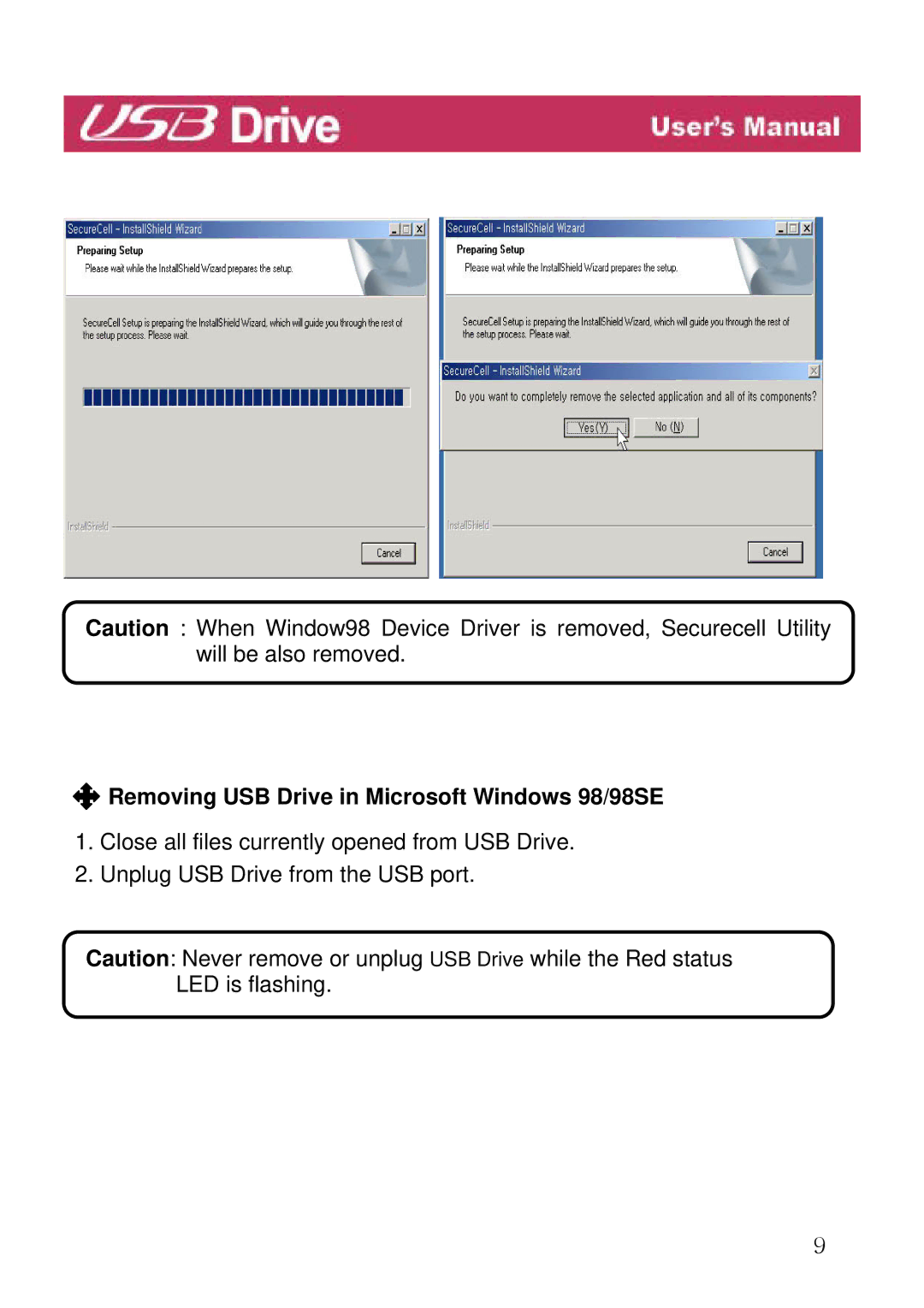 LG Electronics manual Removing USB Drive in Microsoft Windows 98/98SE 