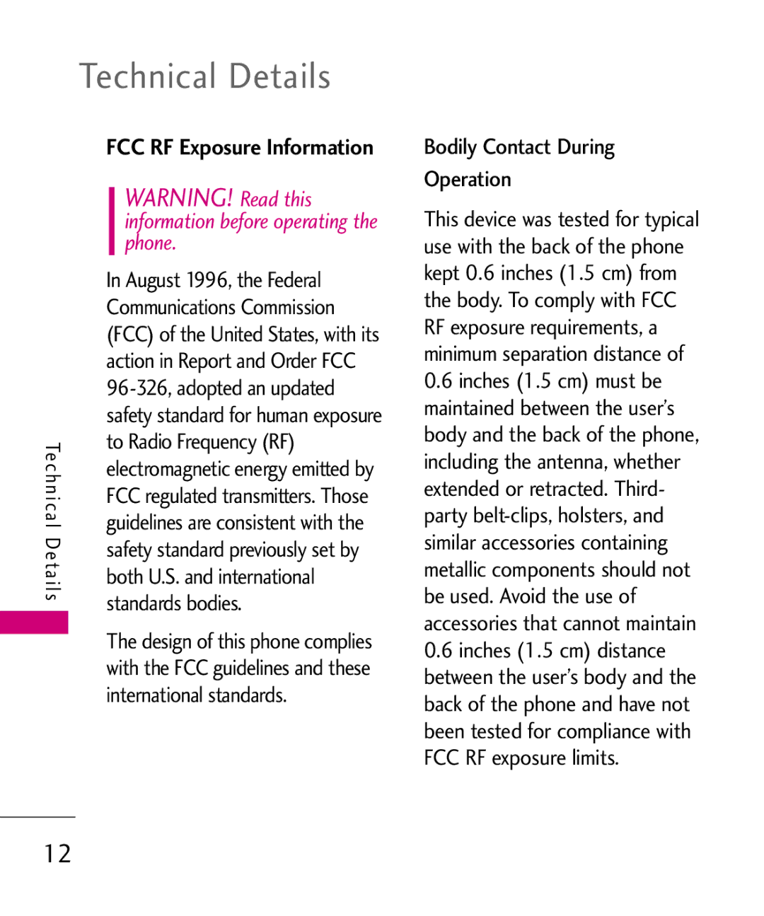 LG Electronics UX145 manual Technical Details 