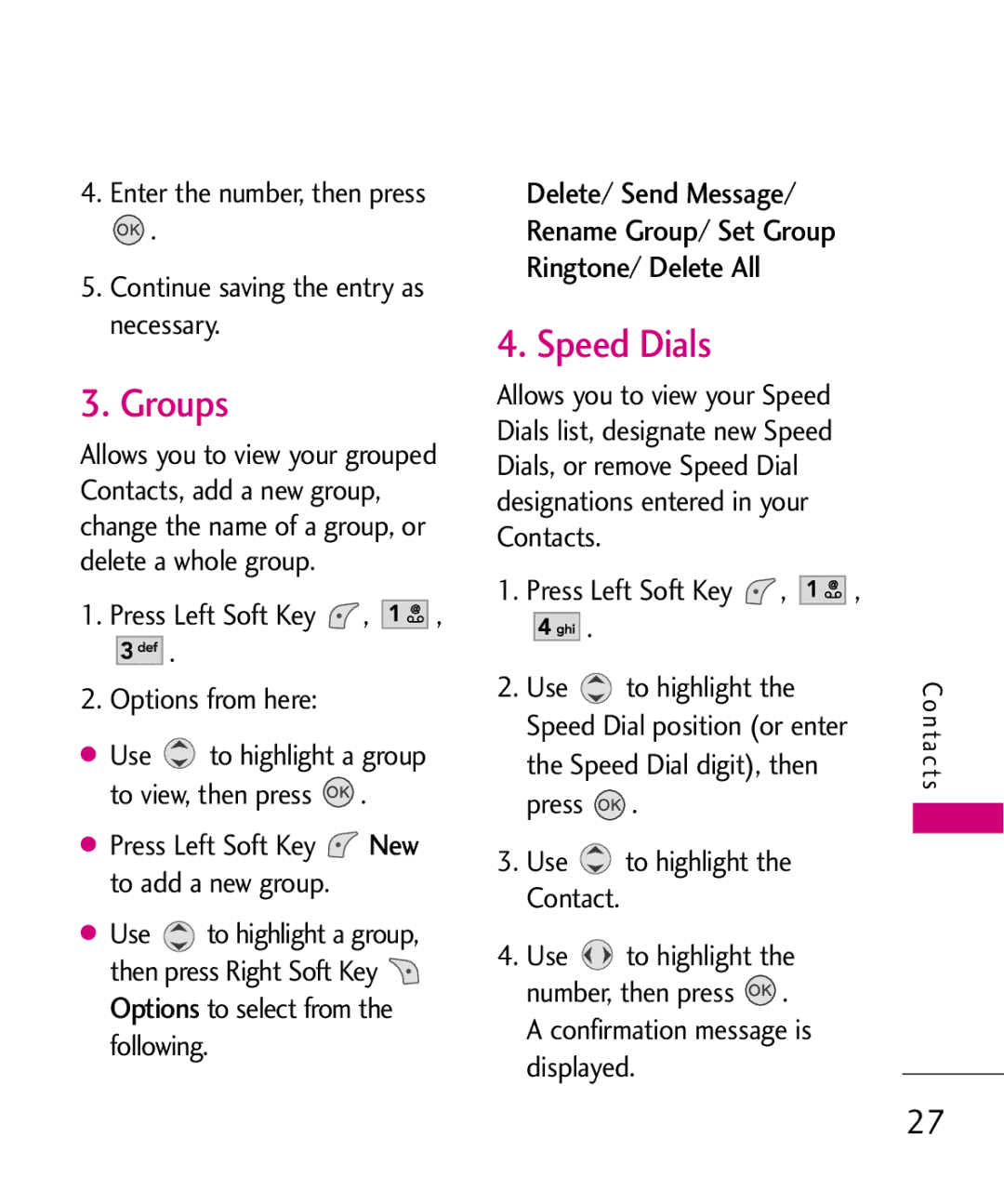 LG Electronics UX145 manual Groups, Speed Dials, Options from here 