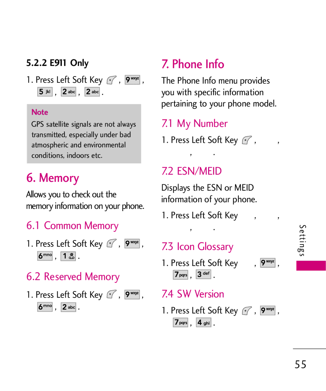 LG Electronics UX145 manual Memory, Phone Info 