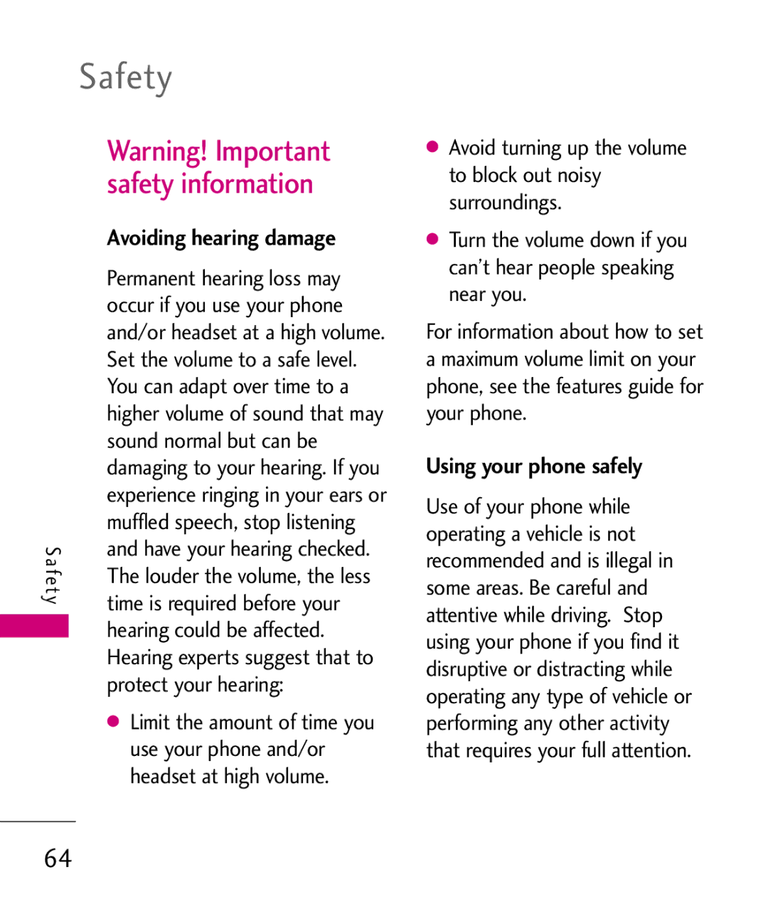 LG Electronics UX145 manual Avoiding hearing damage, Using your phone safely 