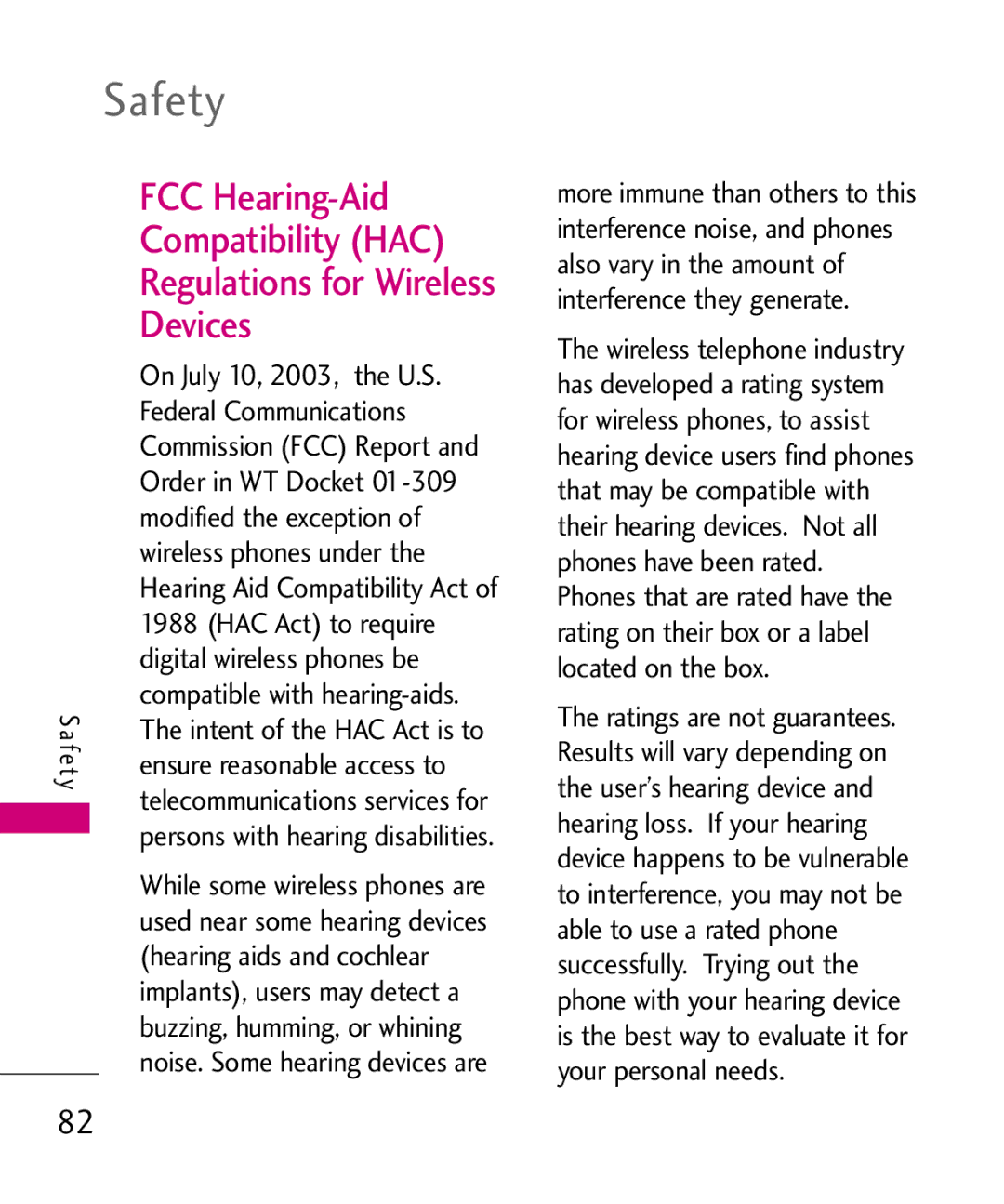 LG Electronics UX145 manual FCC Hearing-Aid Compatibility HAC, Devices 