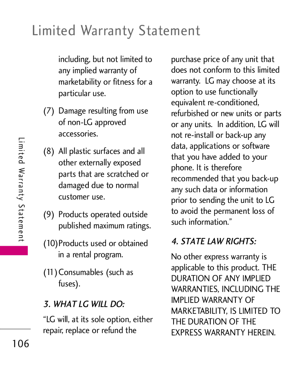 LG Electronics UX220, MMBB0366701(1.0) manual Limited Warranty Statement 