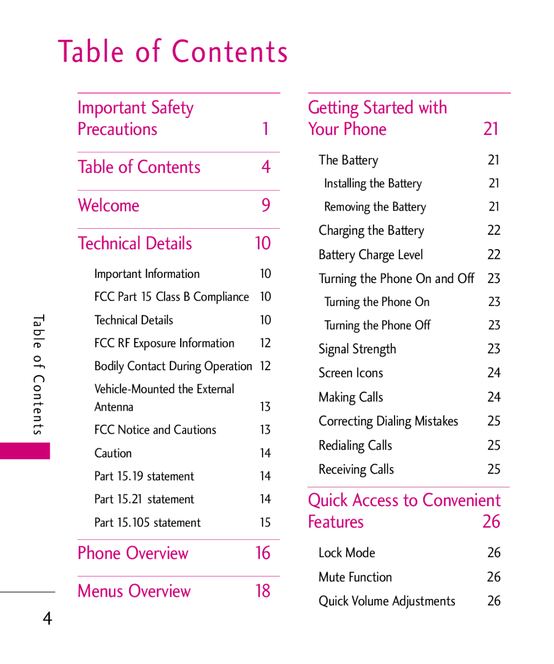 LG Electronics UX220, MMBB0366701(1.0) manual Table of Contents 