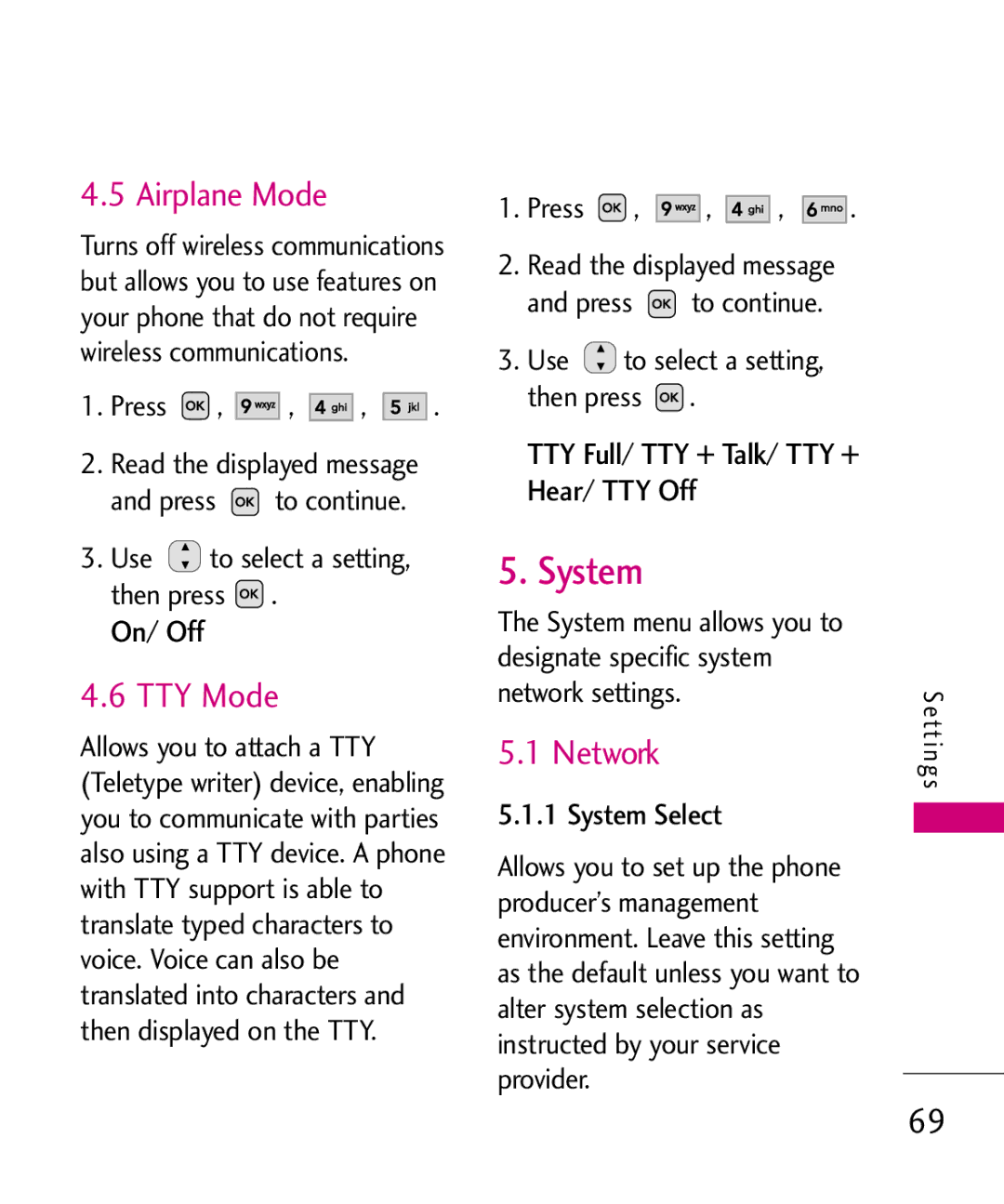 LG Electronics MMBB0366701(1.0), UX220 System, Airplane Mode, TTY Mode, Network, TTY Full/ TTY + Talk/ TTY + Hear/ TTY Off 