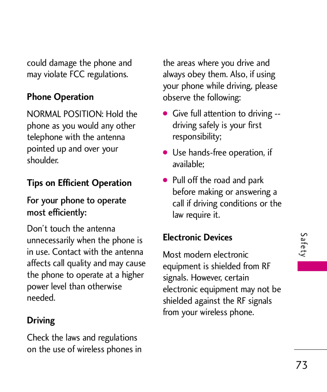 LG Electronics MMBB0366701(1.0), UX220 manual Phone Operation, Driving, Electronic Devices, Most modern electronic 