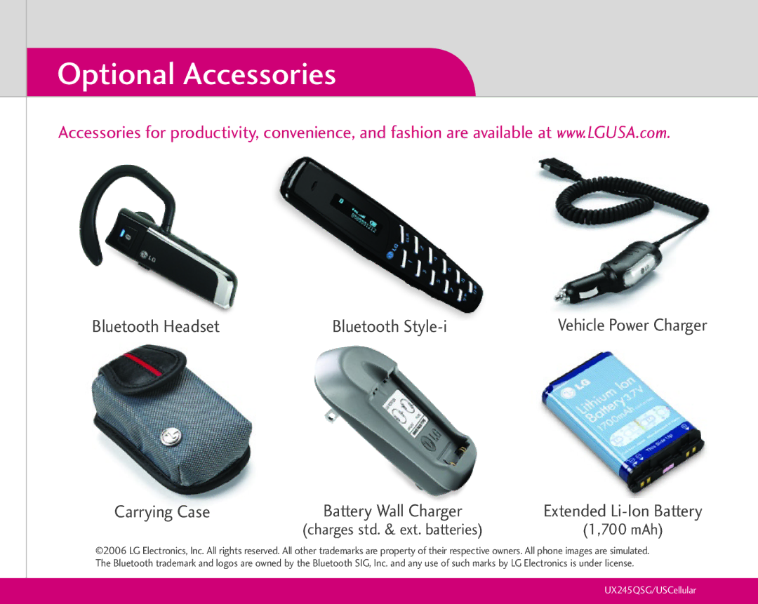 LG Electronics UX245 quick start Optional Accessories, Carrying Case 