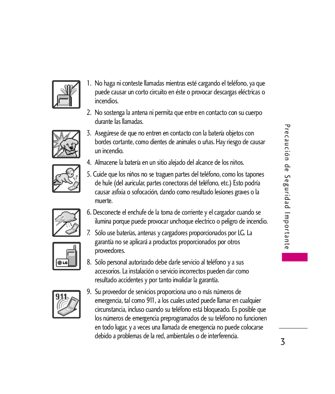 LG Electronics UX260 manual Precaución de Seguridad Impor tante 