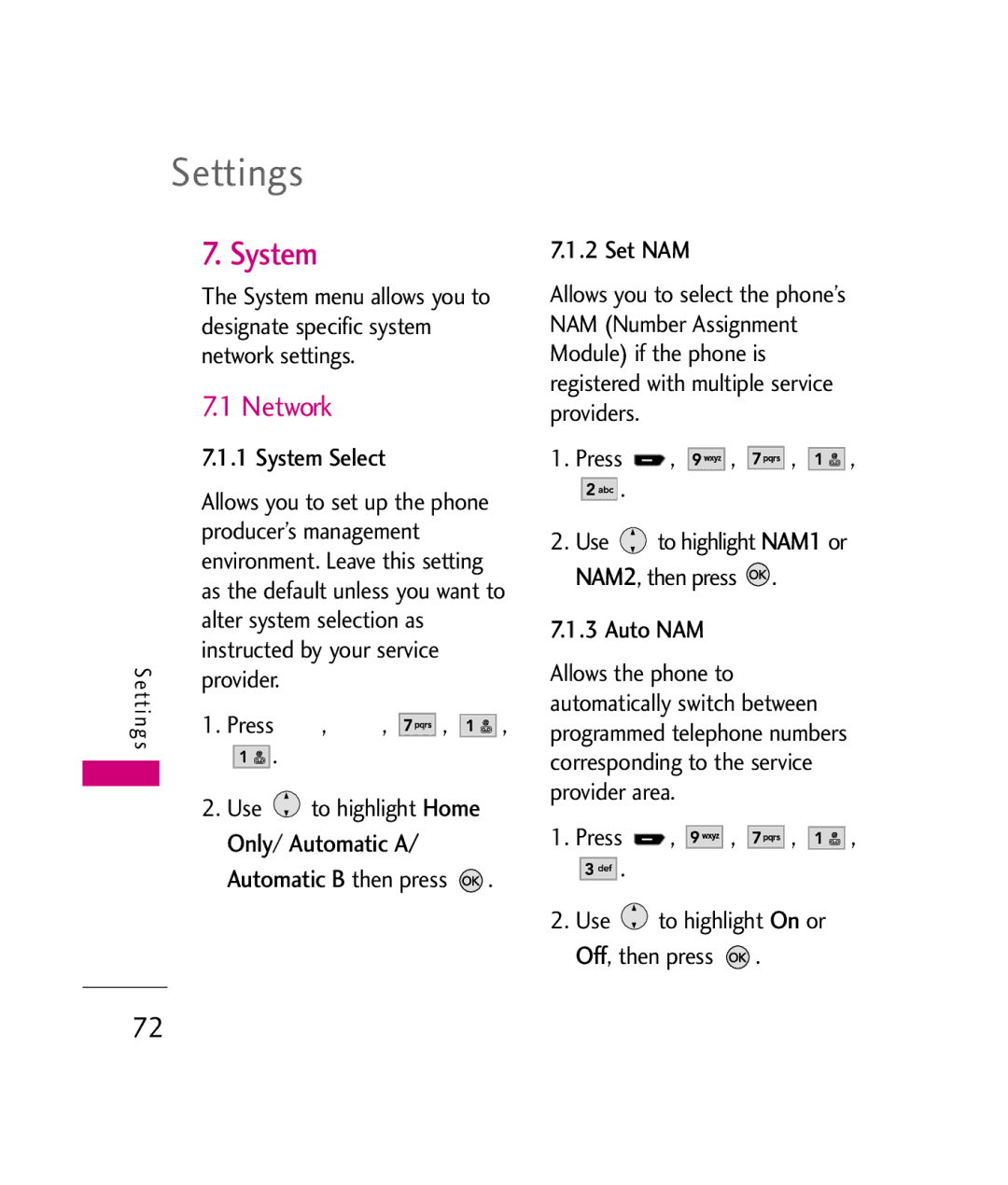 LG Electronics UX260 manual System, Network, Only/ Automatic a 