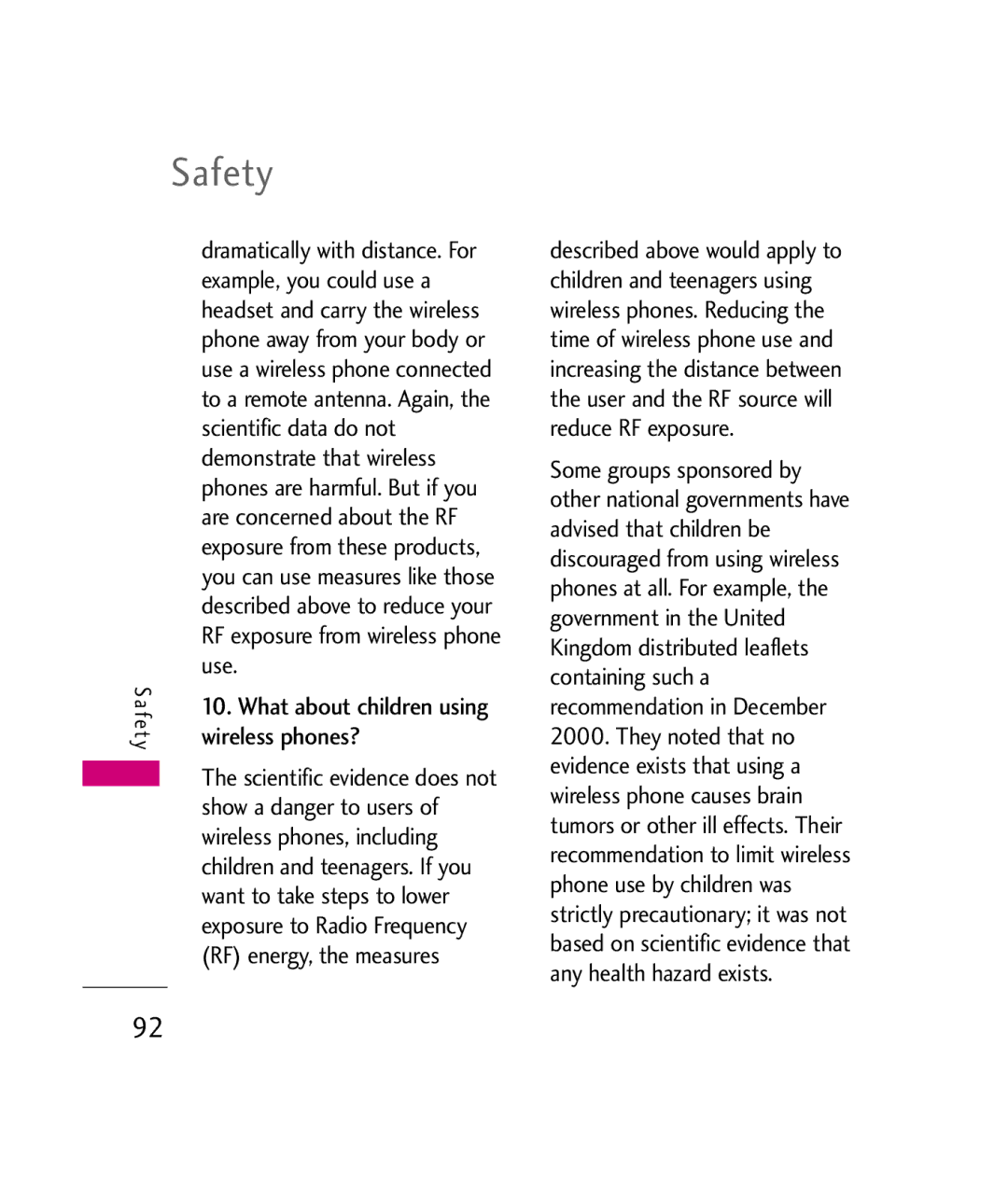 LG Electronics UX260 manual Example, you could use a, Scientific data do not, Demonstrate that wireless, Wireless phones? 