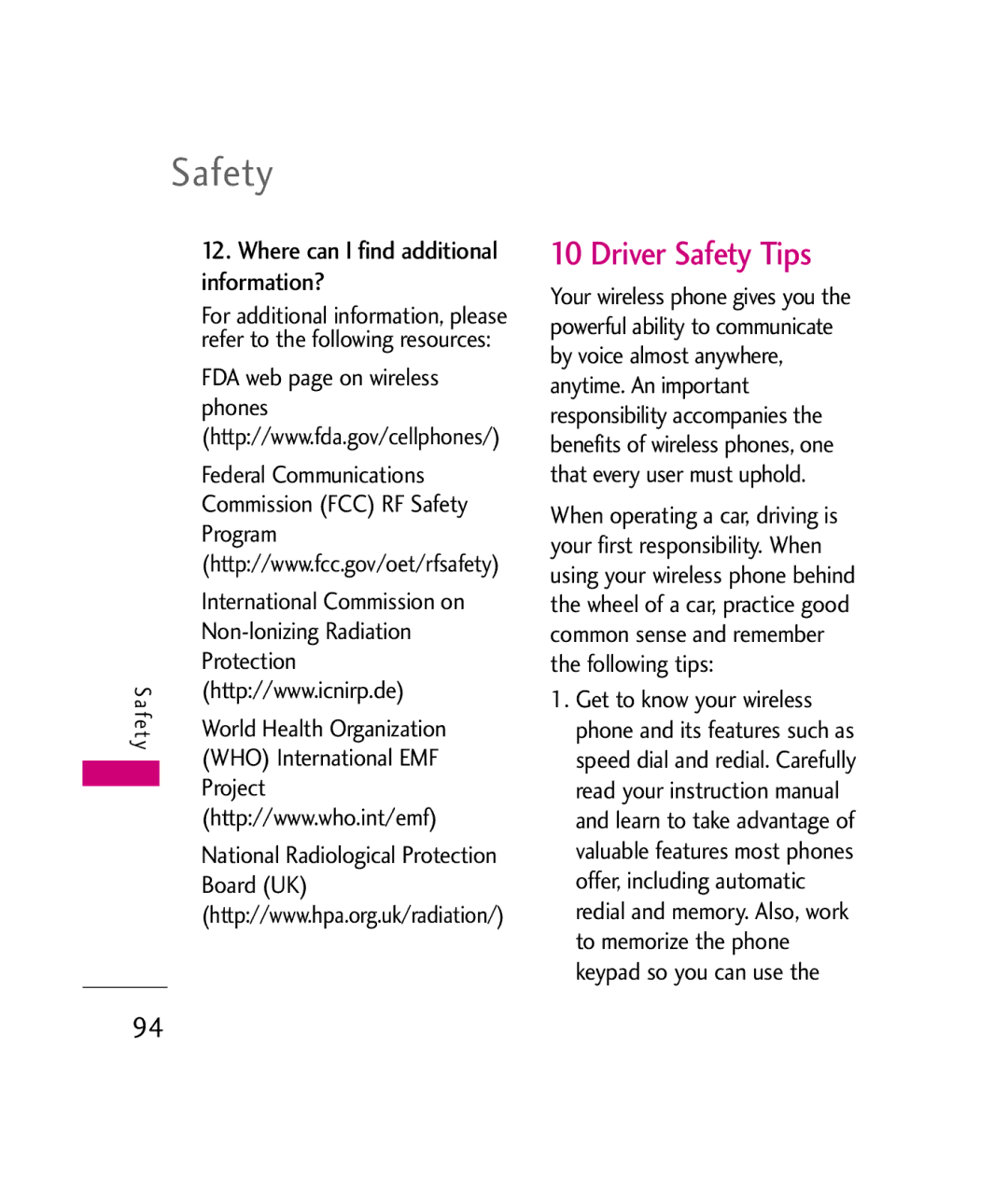 LG Electronics UX260 manual Driver Safety Tips, Information? 