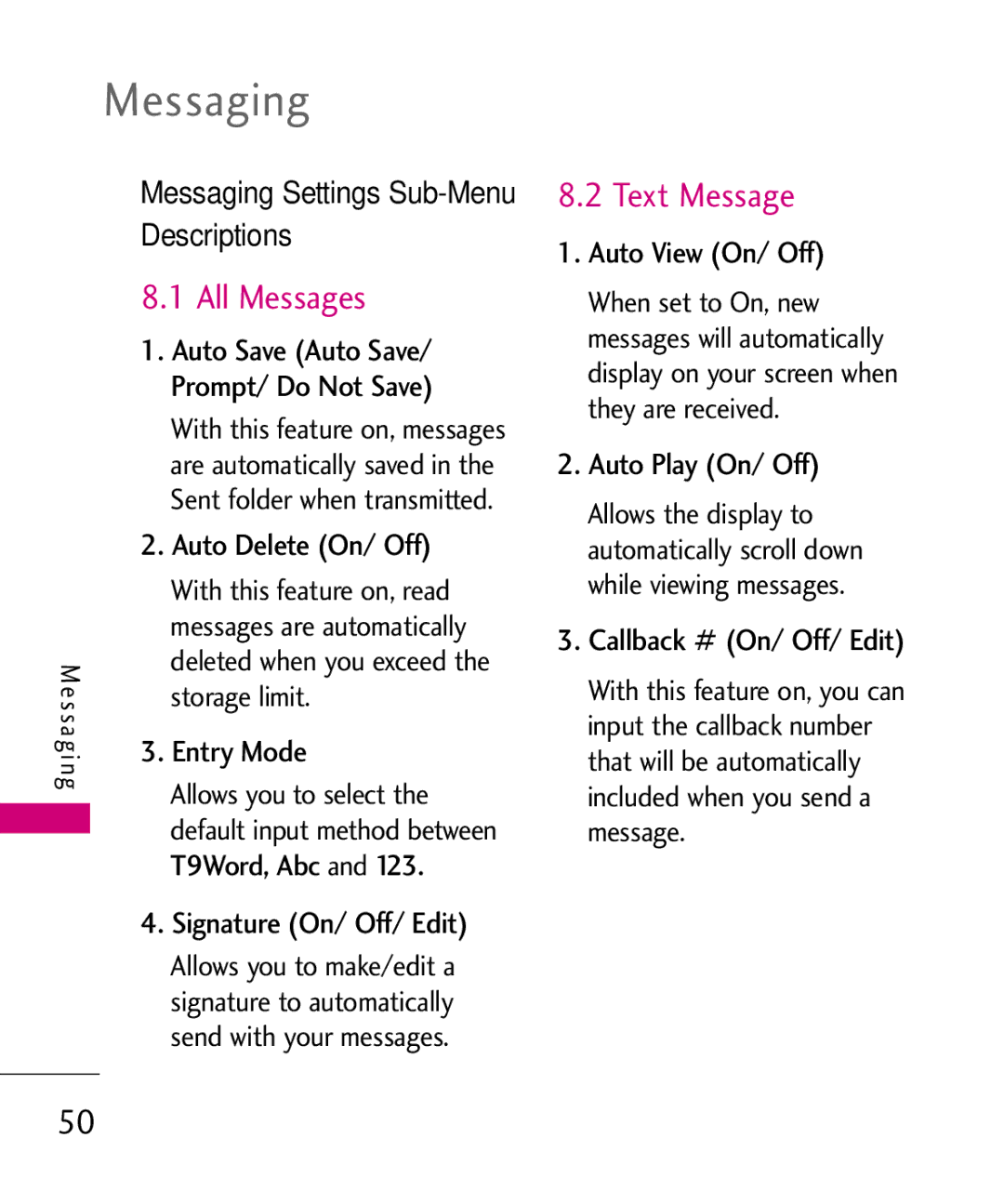 LG Electronics UX265G manual All Messages, Text Message, Descriptions 