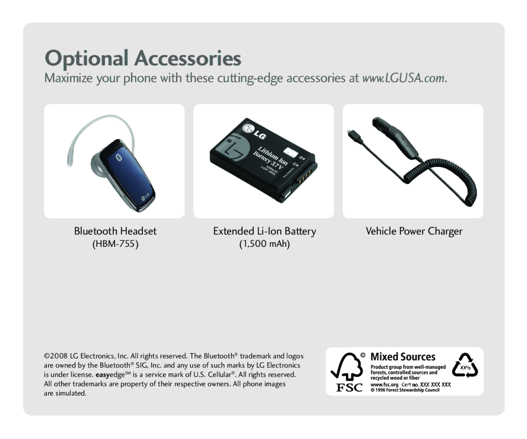 LG Electronics UX300 quick start Optional Accessories 