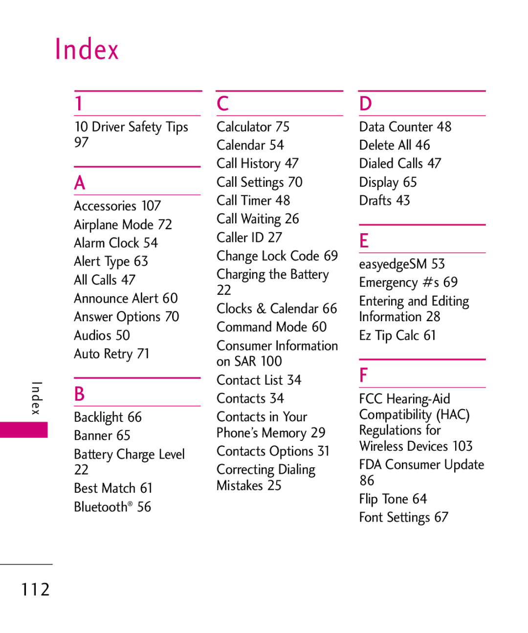 LG Electronics UX310H manual Index 