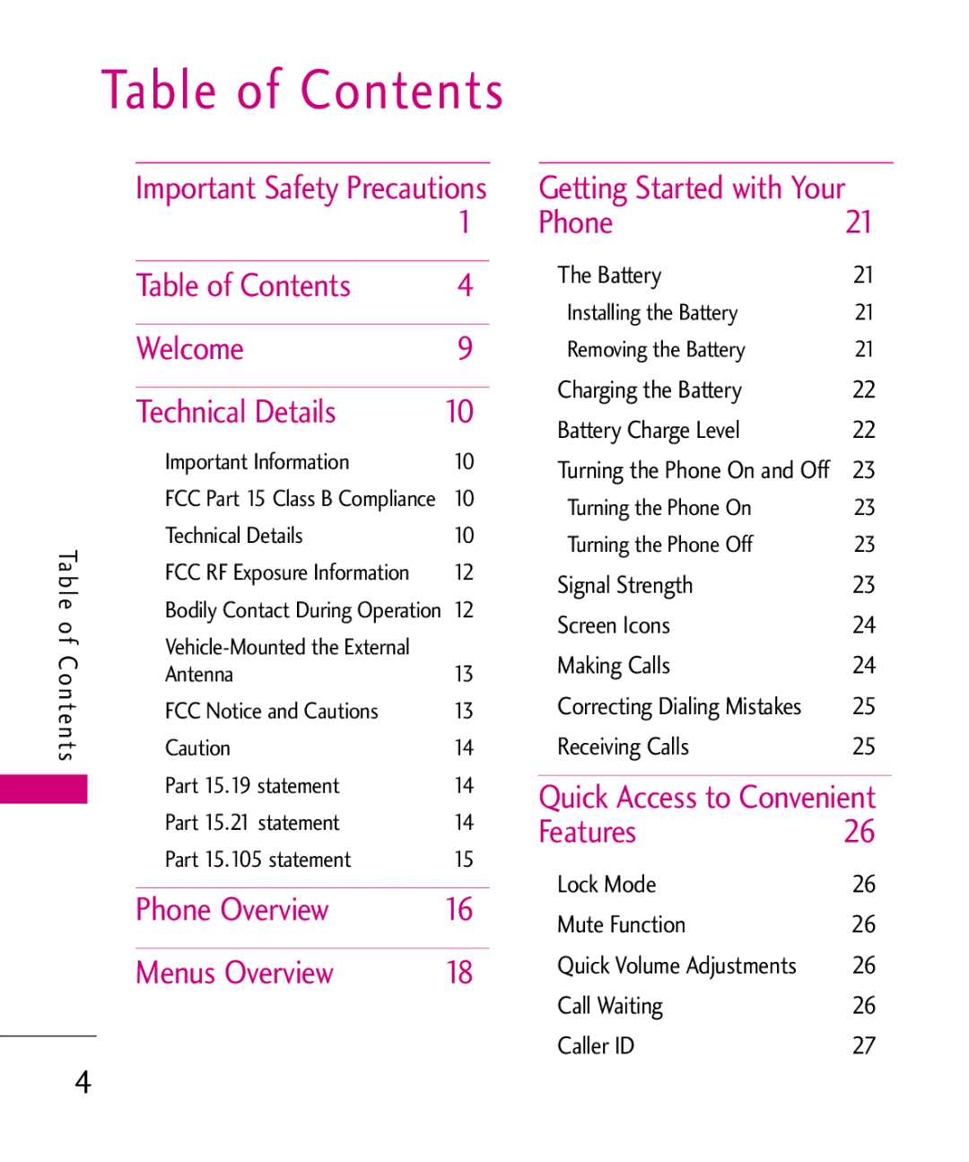 LG Electronics UX310H manual Table of Contents 