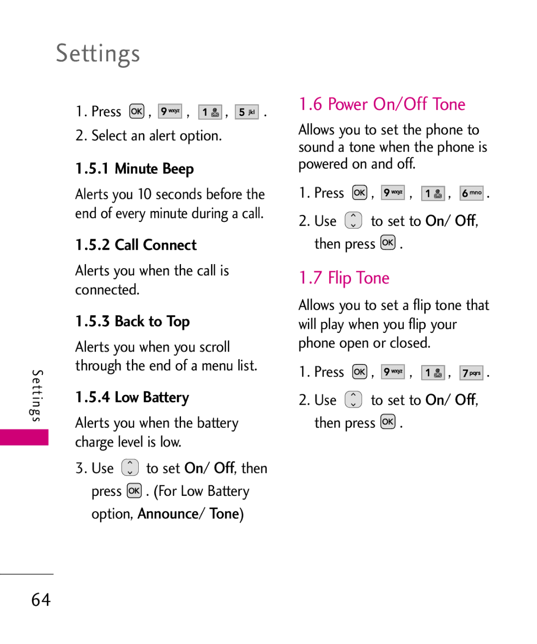 LG Electronics UX310H manual Power On/Off Tone, Flip Tone, Minute Beep, Call Connect, Back to Top 