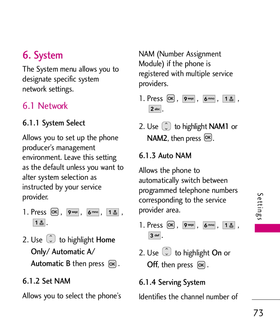 LG Electronics UX310H manual System, Network, Automatic B 