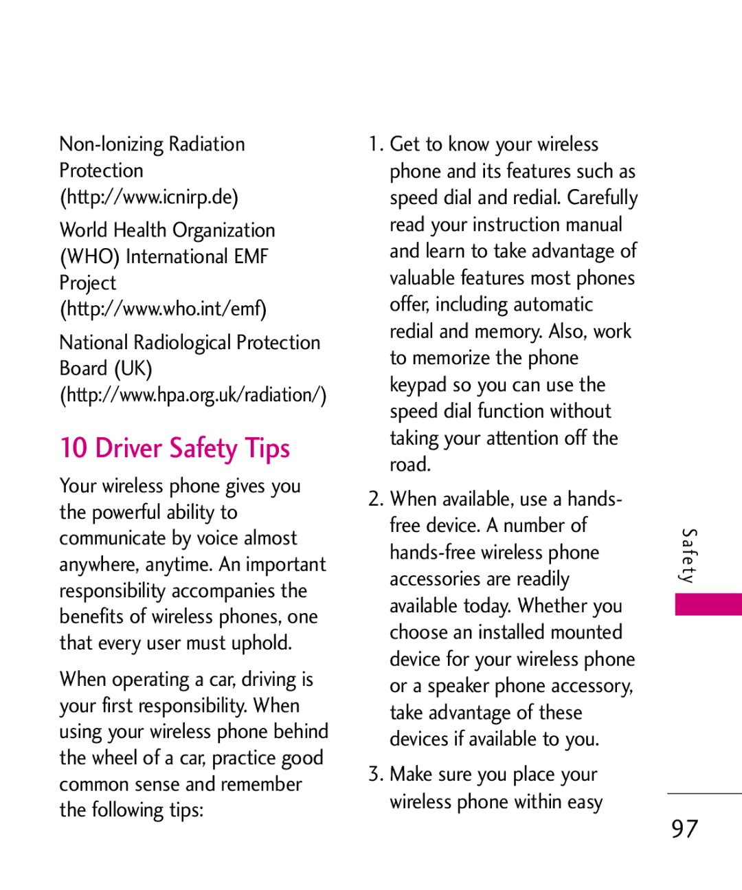 LG Electronics UX310H manual Driver Safety Tips 